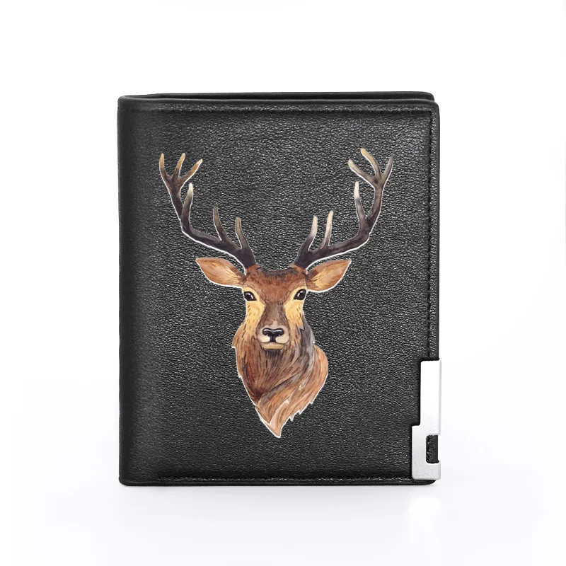 

Cool Elk Design Digital Printing Pu Leather Wallet Men Women Bifold Credit Card Holder Short Purse Male Gift
