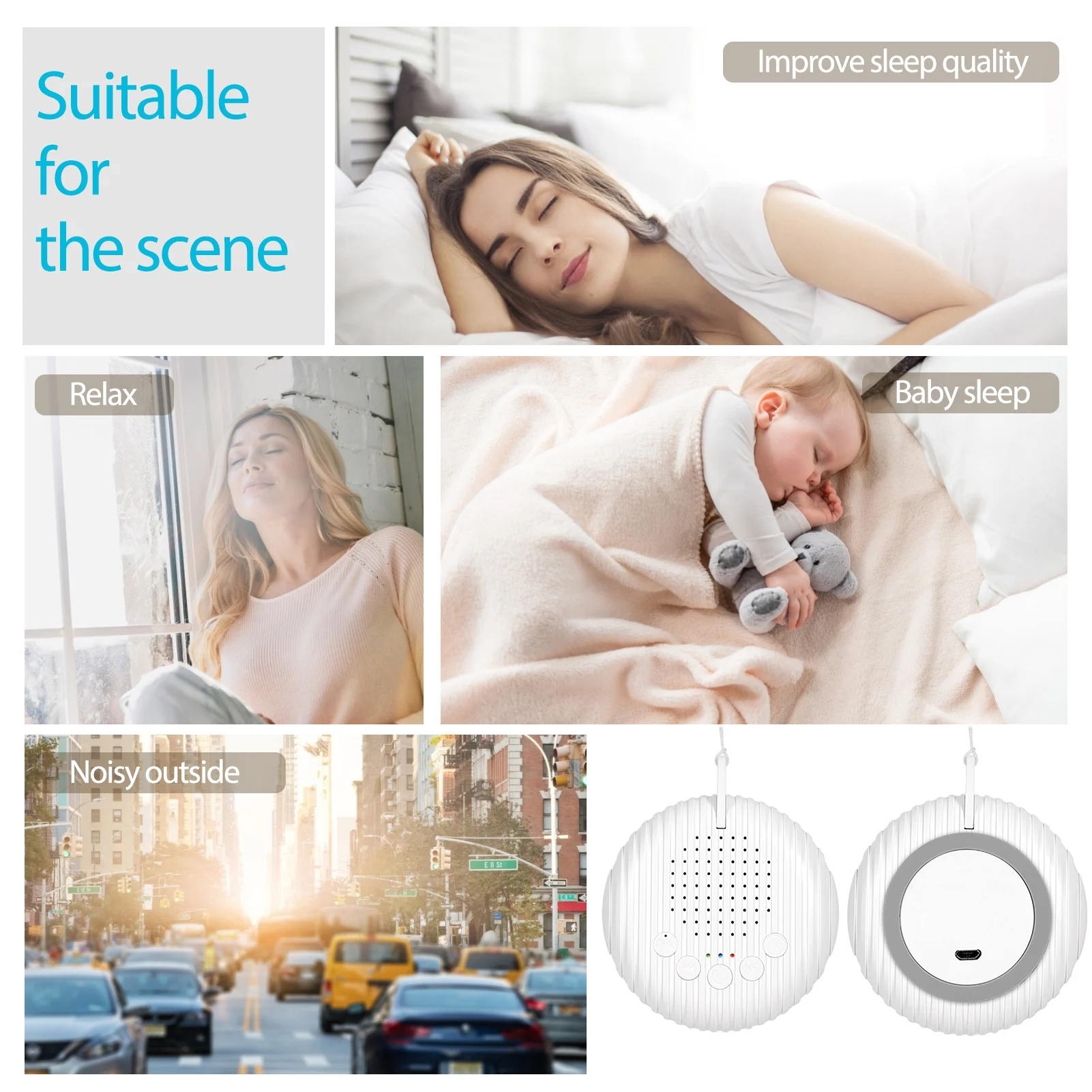 Baby White Noise Machine USB Rechargeable Timed Shutdown Sound Machine Sleep Soother Relaxation Monitor For Baby Adult Office