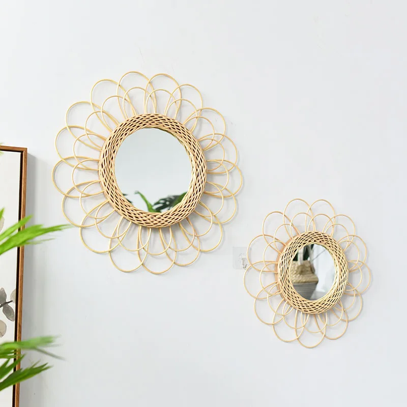 

Wall Hanging Rural Sun Makeup Round Glass Mirror Small Decorative Metal Table Stickers Vintage Beauty Tools Bedroom Modern Decor