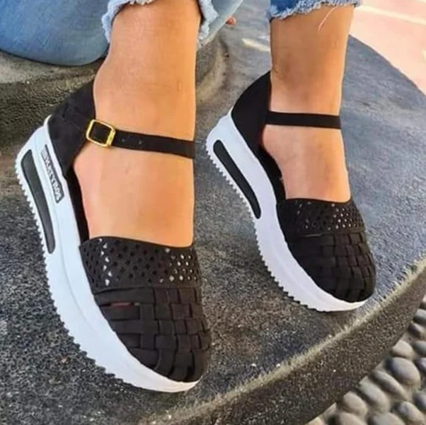 

Sandalias de verano planas con agujeros para mujer, zapatos de plataforma informales con aumento de costura, a la moda, 2021