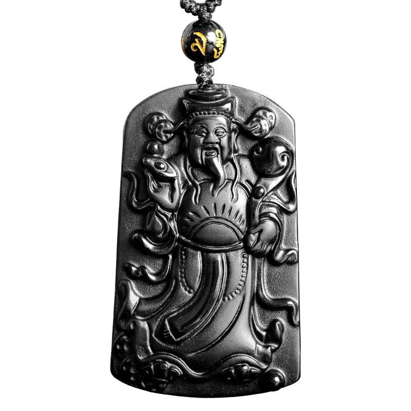 Натуральный черный обсидиан бусы ожерелье ручной работы Бог богатства нефрит