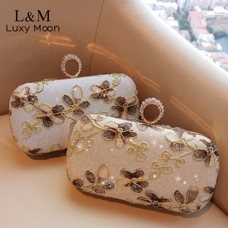 

Retro Floral Evening Bag For Women Diamond Luxury Designer Bag Small Clutch Purses And Handbag Female Chain Messenger Sac X732H