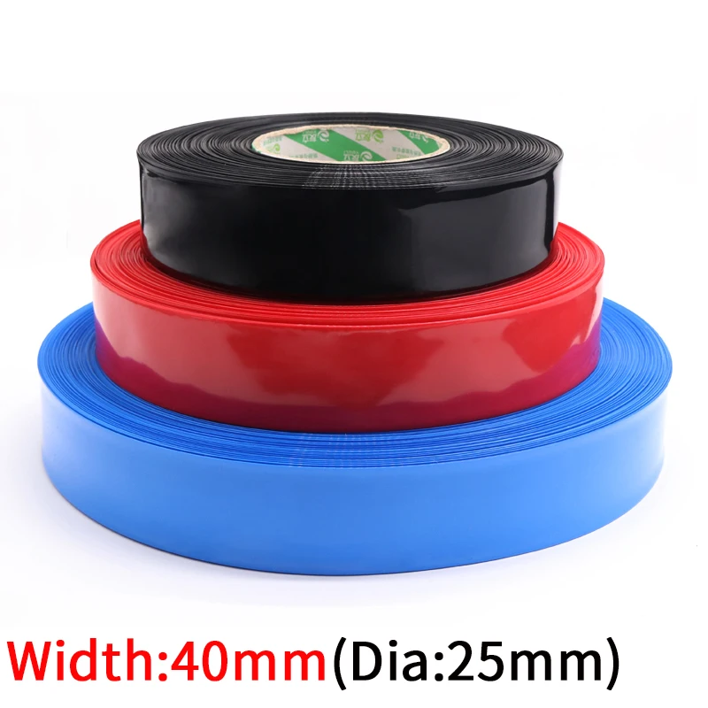 

2M Dia 25mm PVC Heat Shrink Tube Width 40mm Lithium Battery 9V AA Insulated Film Wrap Protection Case Pack Wire Cable Sleeve
