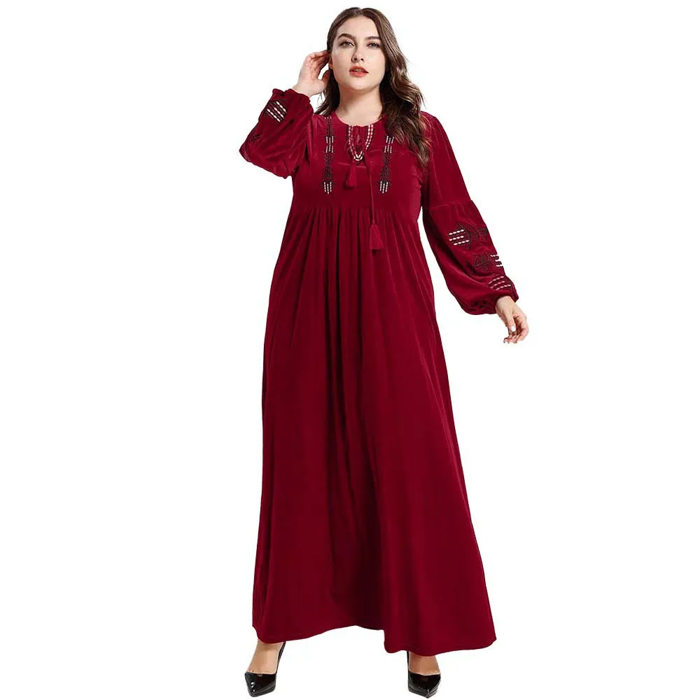 Этнический халат с вышивкой Дубай платья кимоно мусульманское длинное платье