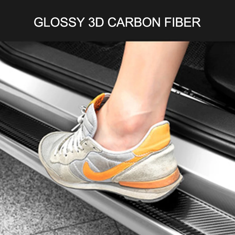 Универсальные 4 шт. 3D карбоновые накладки на пороги защитные панели для