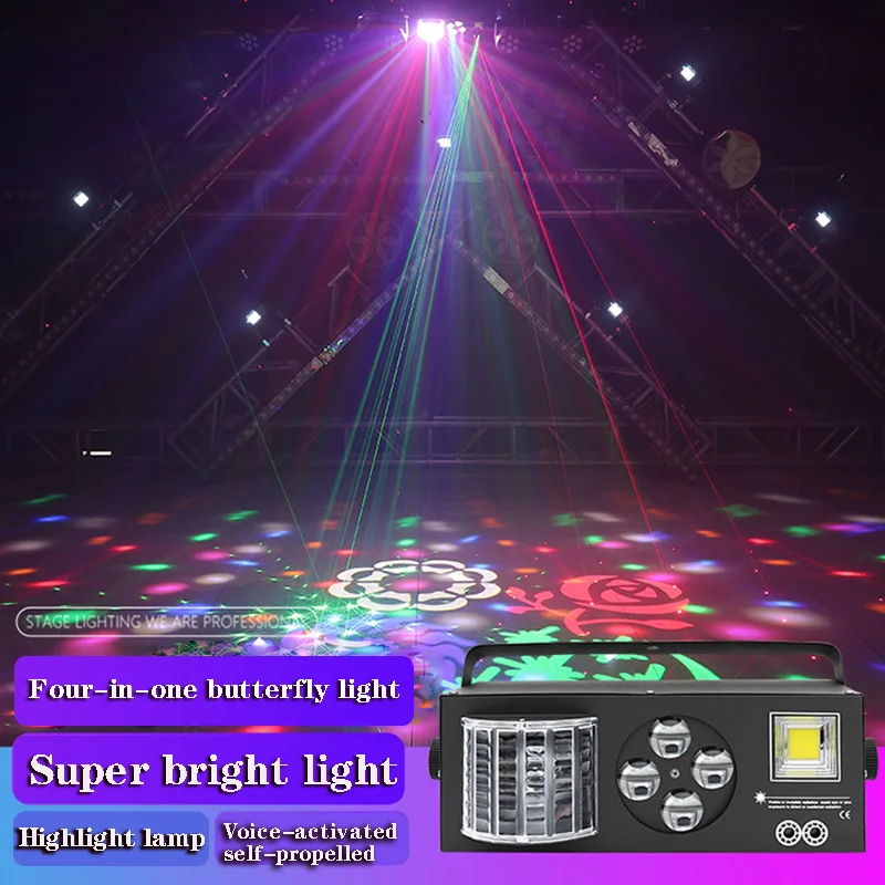 

4 в 1 праздничный светильник DMX светодиодный стробоскосветильник Освещение DJ диско луч лазерный проектор сцсветильник свет s украшение звук...