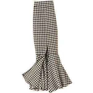 Плотная Шерстяная Юбка в клетку гусиная лапка, Женская облегающая юбка с высокой талией, облегающая бедра, Офисная Женская юбка, размера плюс