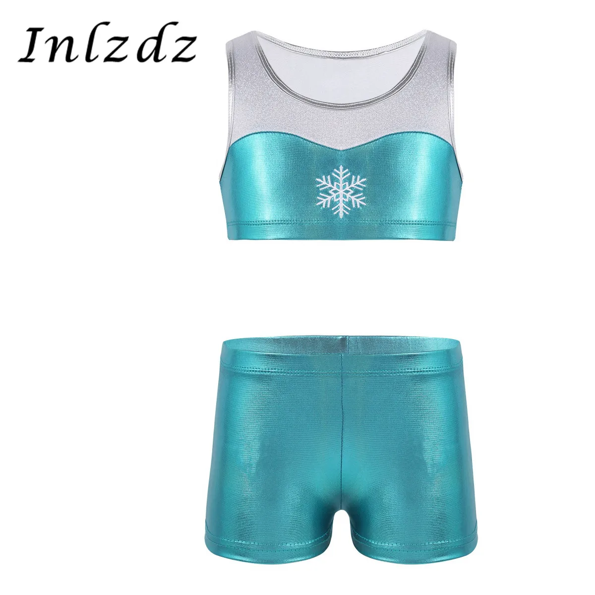 2 шт. детский танкини для девочек купальник танцев наряд блестящий топ на