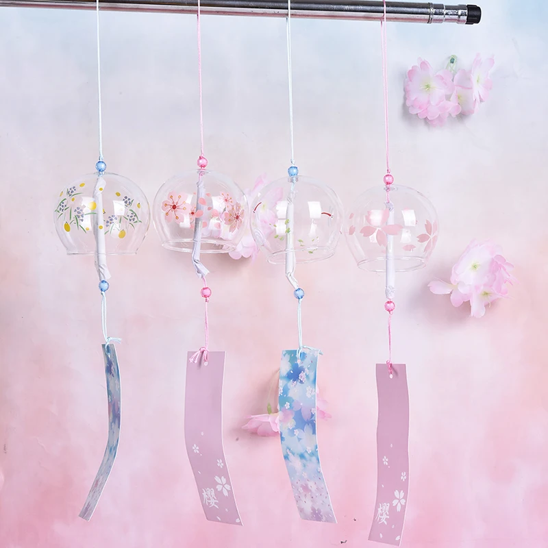 

Japanese Style Glass Wind Chimes Hanging Craft Wind Bell Home Decor Sakura Cherry Blossom Pattern