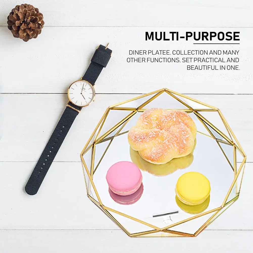 Ins Nordic Golden Western Cake Dessert Plates Geometric Round Glass Plate Cosmetic Jewelry Storage Tray Home Decoration cute | Дом и сад