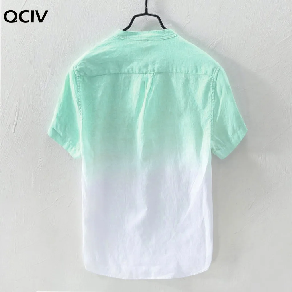 

Men Shirts Fashion Cool high quality Thin Breathable Collar Hanging Dyed Gradient Linen Summer Autumn Men's Shirts top