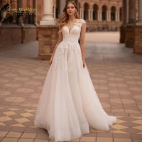 classic scoop wedding dress a line sweep train cap short sleeves buttons appliques beading sash bride gowns vestidos de novia