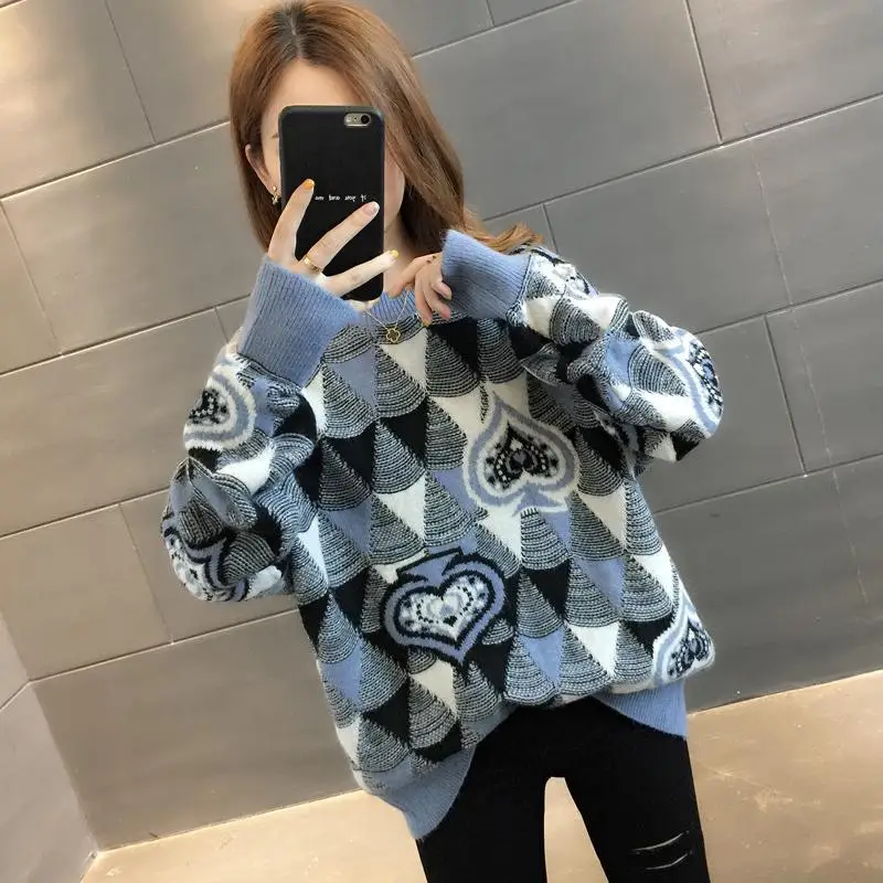 Early autumn wear net red top 2019 new large size sweater women's and winter loose base outer Женская одежда