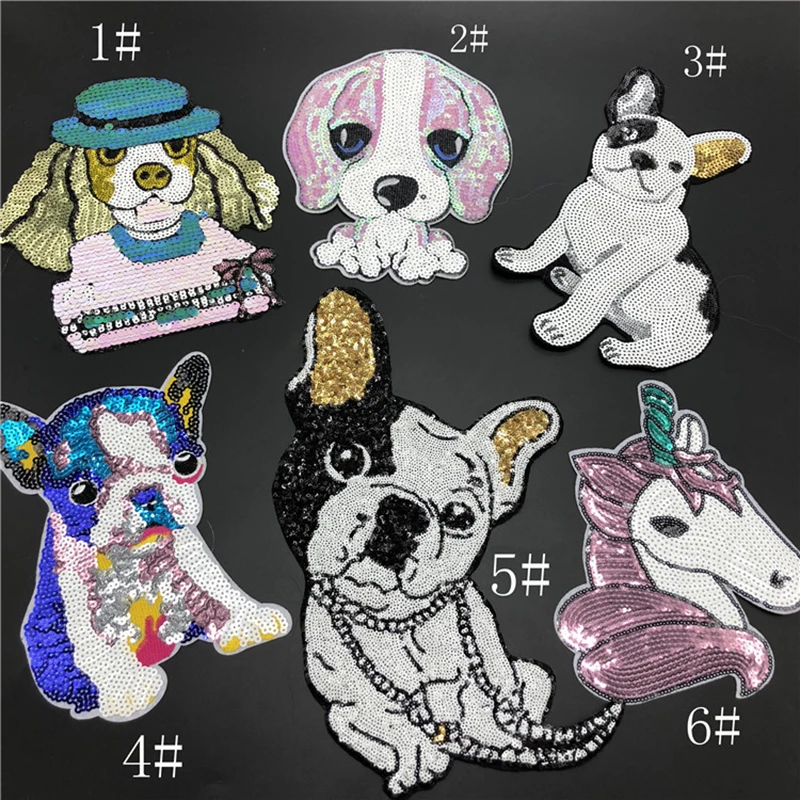 Новый милый щенок собака бульдог животные блестки патч утюжок на Мультяшные