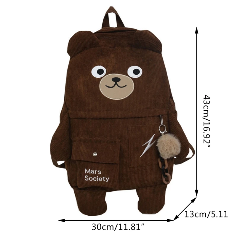 

Детский и взрослый рюкзак K5DA с мультяшным медведем, в рубчик, бархатная, кавайная школьная сумка с несколькими карманами