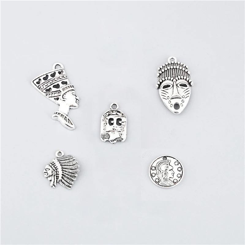 

5pcs Mix Charms Indian Portrait Silver Color Pendant For DIY Making Necklace Bracelet Jewelry Supplies
