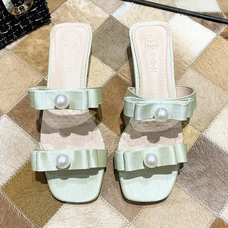 Фея с двумя жемчужинами бантом открытым носком петлей на пятке Женские сандалии