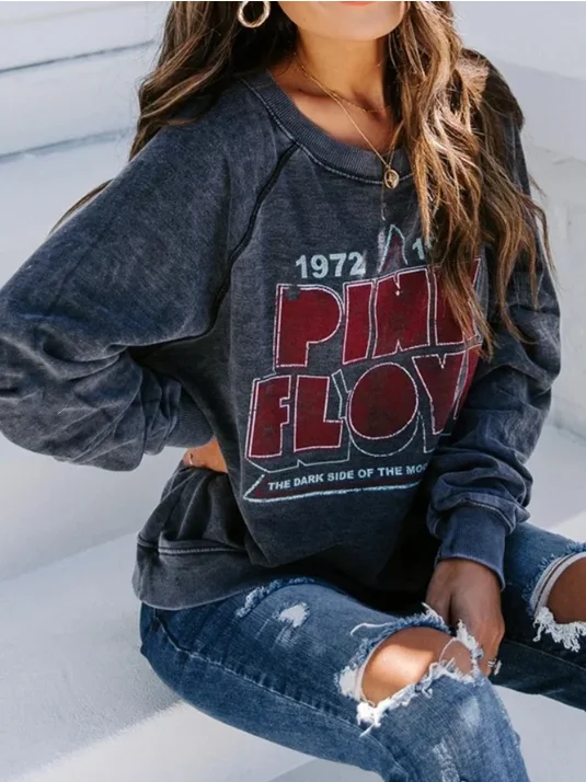 

S-3XL Fashion Women's Top T-shirt Autumn and Winter New Style large size Casual Loose top Women's Round Neck Printed T-shirt