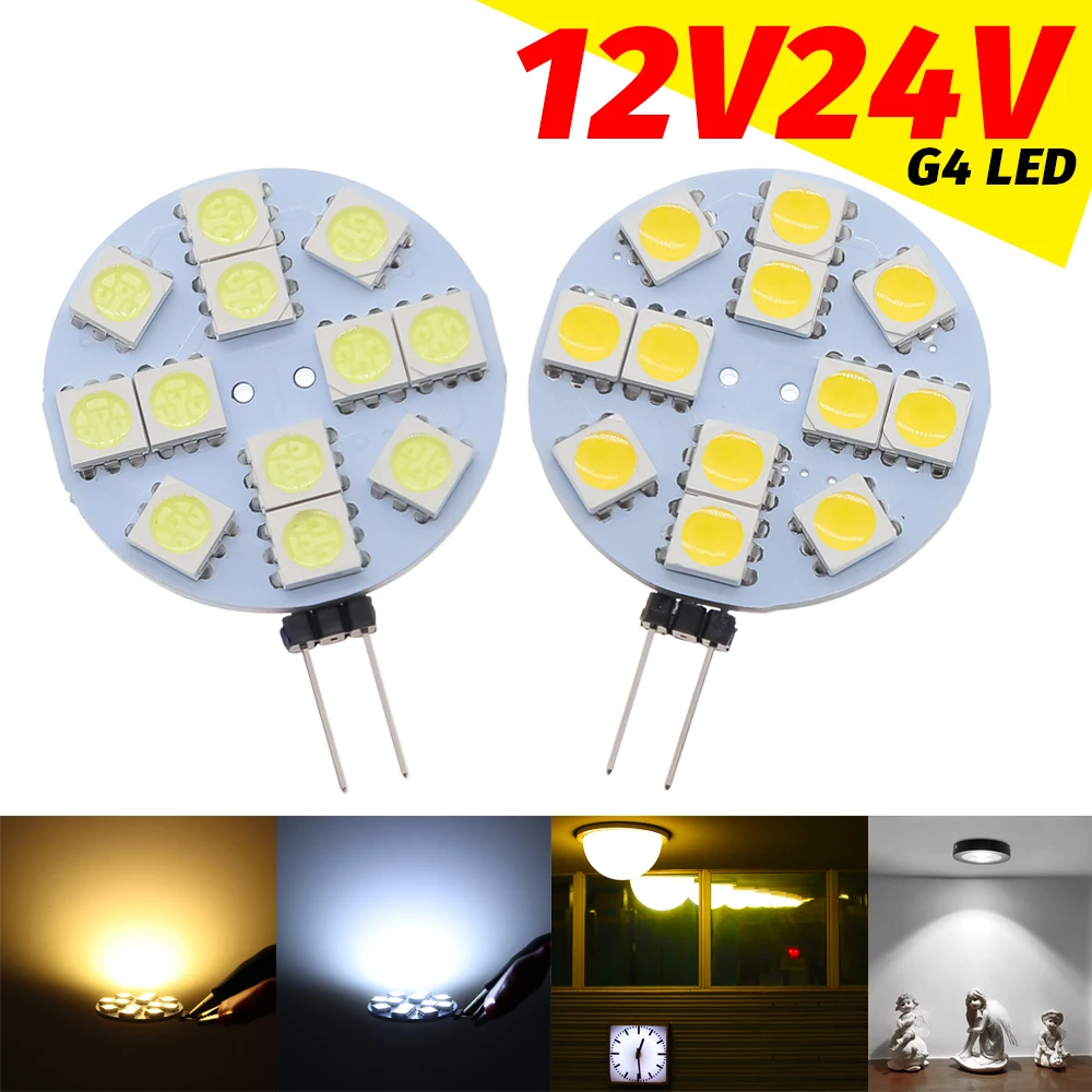 

10pcs G4 Ampoule LED 5050 SMD 12LEDs lampe AC 12V 24V Blanc Chaud 360 Degree Replace Halogen Lamp g4 led g4 light lamp corn