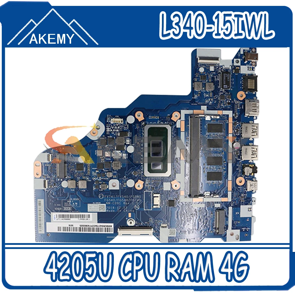 

Материнская плата для ноутбука Lenovo IdeaPad L340-15IWL L340-17IWL Материнская плата ноутбука NM-C091 материнская плата с процессором 4205U RAM 4G 100% тесты работы