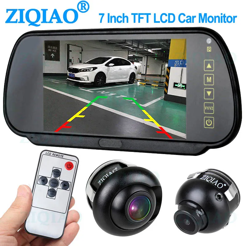 ZIQIAO 7 Inch LCD Car Mirror Monitor Parking Monitoring System with Night Vision HD Side Front Rear View Camera | Автомобили и