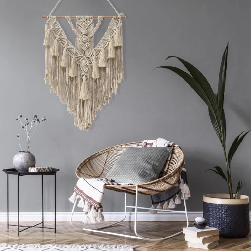 

1pcs Macrame Bohemian Wall Hanging Tapestry Leaves Moon Star Tassel Hand Woven Tapestries for Bedroom Home Boho Decoration
