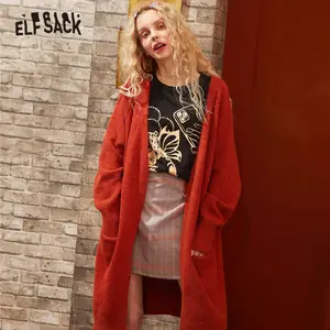 ELFSACK, многоцветный однотонный минималистичный вязаный кардиган, женский свитер, весна 2020, чистый, на одной пуговице, корейский стиль, Женский Базовый Топ