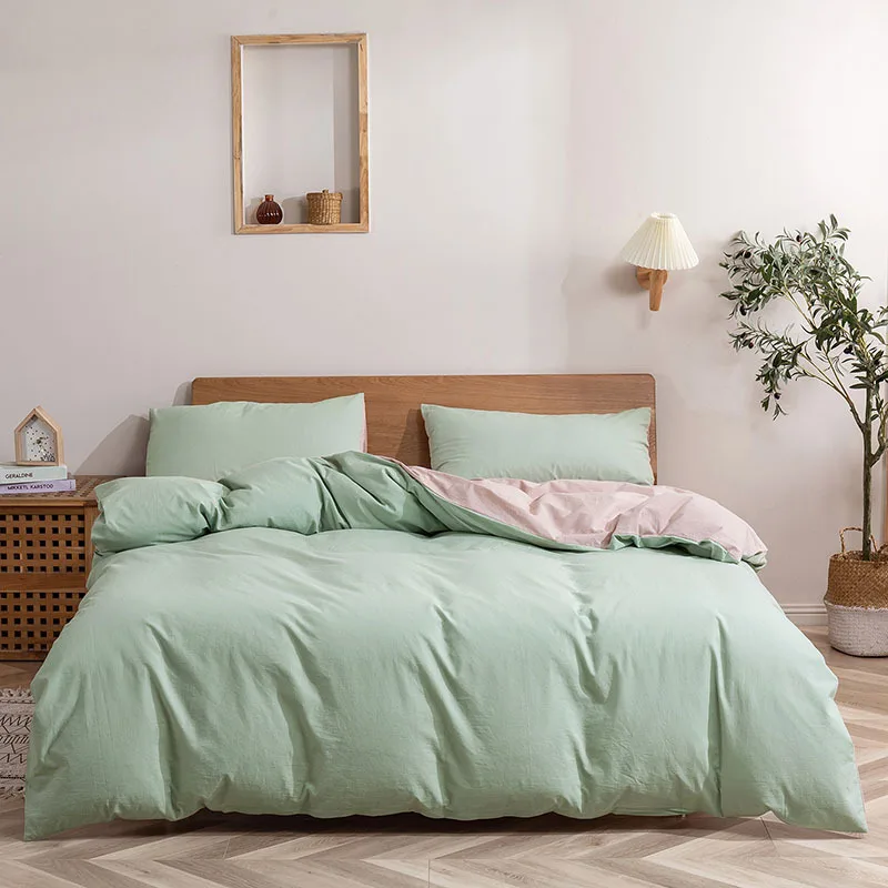 

4pcs Quilt Set Simple Warm Color Cotton Bedding Set Queen King Size Bright Double Sides Duvet Cover Bed Sheet Set Fitted Sheet