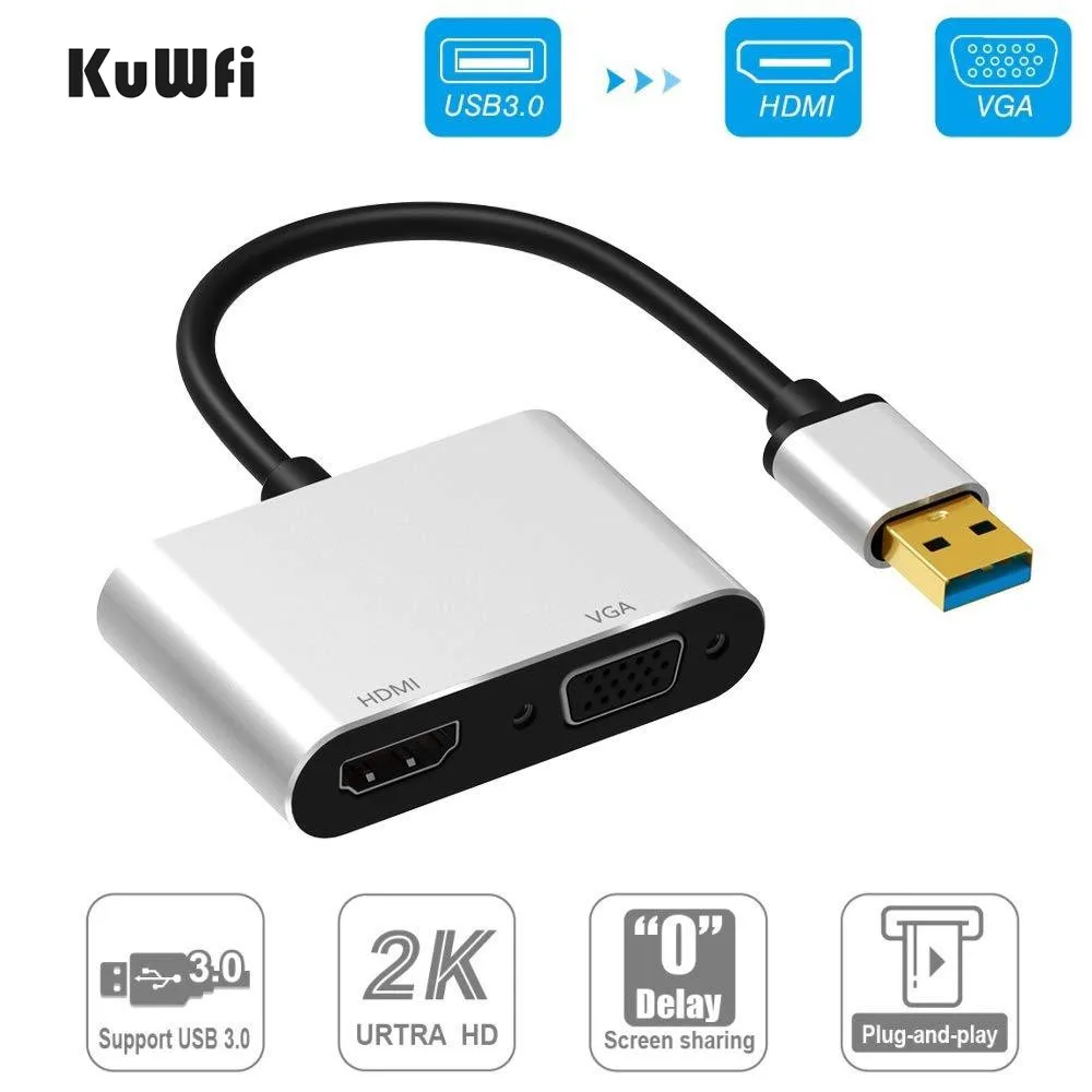 KuWFi USB 3 0 адаптер USB3.0 к HDMI VGA с двойным выходом HD 1080P конвертер кабель для