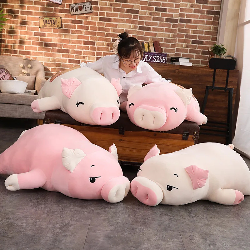 

Squishy Pig Gevulde Pop Liggen Pluche Piggy Speelgoed Wit/roze Dieren Zachte Plushie Handwarmer Deken Kids Troostende Gift