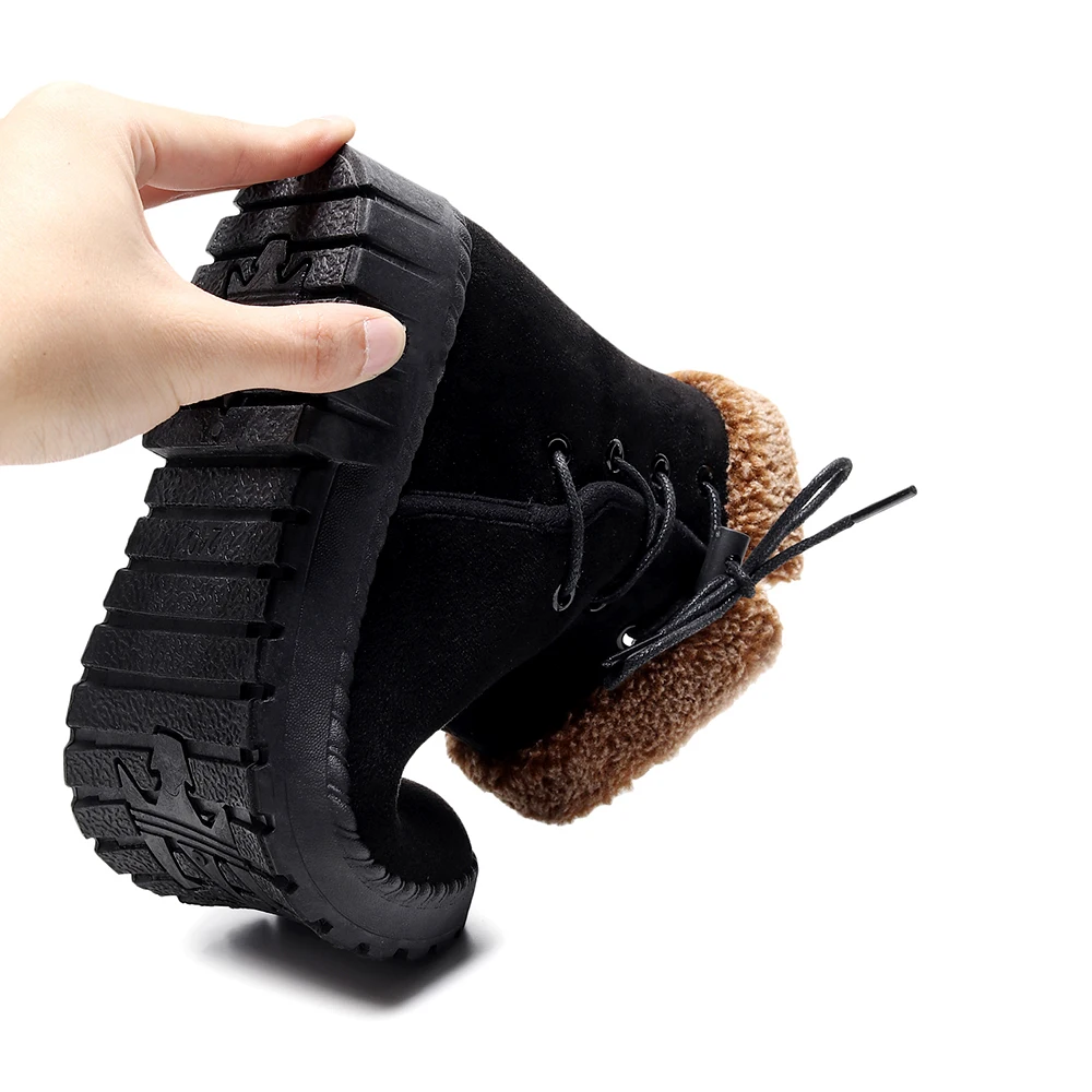 2019 теплые зимние ботинки женские ботильоны из флока на плоской подошве с