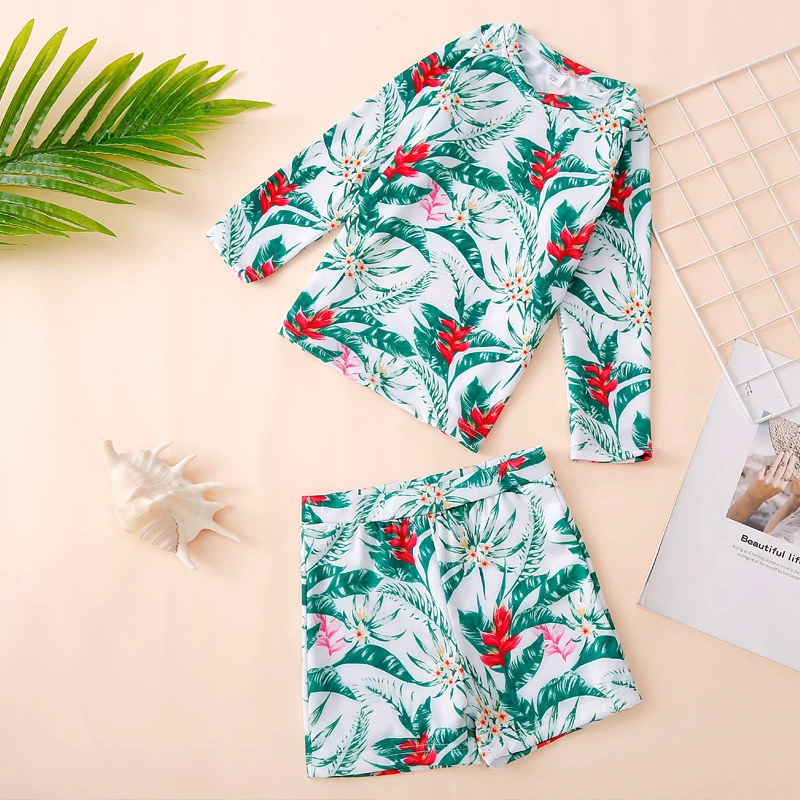 

2021 Matching Family Bathing Suits Mother Father Boy Girl Bikini Swimsuit Female Children Baby Kid Floral Printed Swimwear