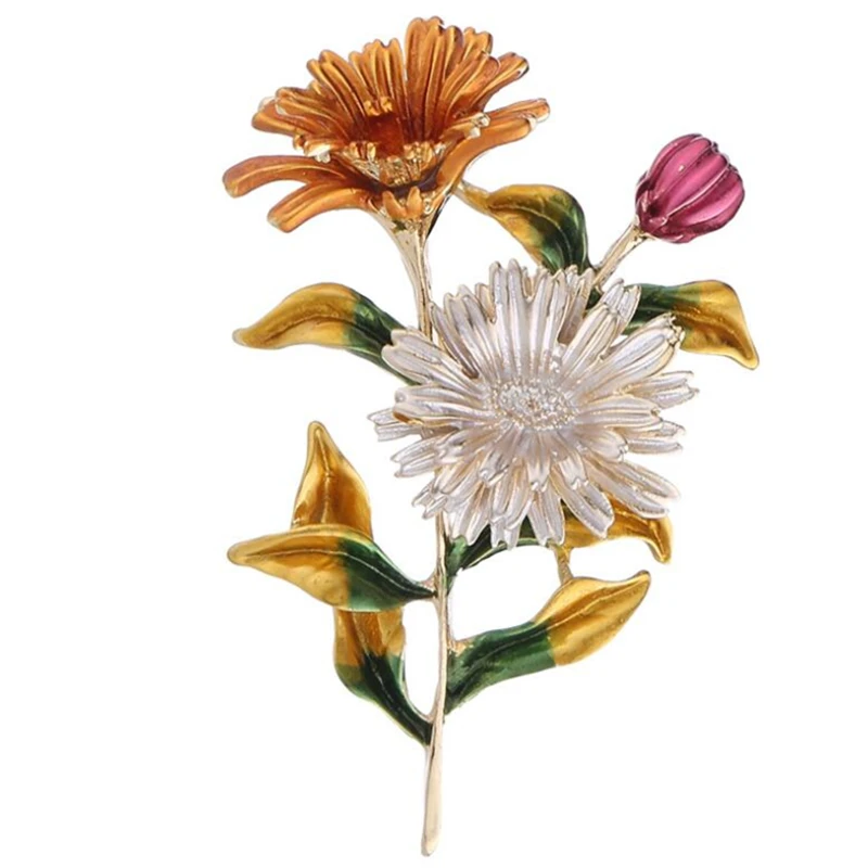 

Pink Daisy Bouquet Enamel Brooches Metal Flowers Weddings Banquet Brooch Pins For Women And Men