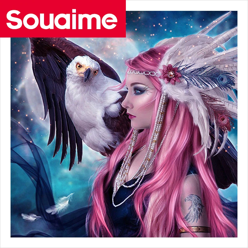Полный квадрат/круглая дрель 5D DIY Алмазная картина девушка с орлом вышивка