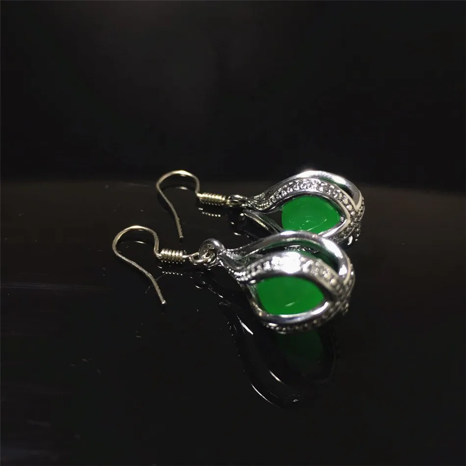 earrings Jadery, винтажное ожерелье/серьги/кольцо из нержавеющей стали, ювелирный набор, зеленый камень, халцедон, Женские Ювелирные изделия, подарки, Черная пятница - Окраска металла: earrings