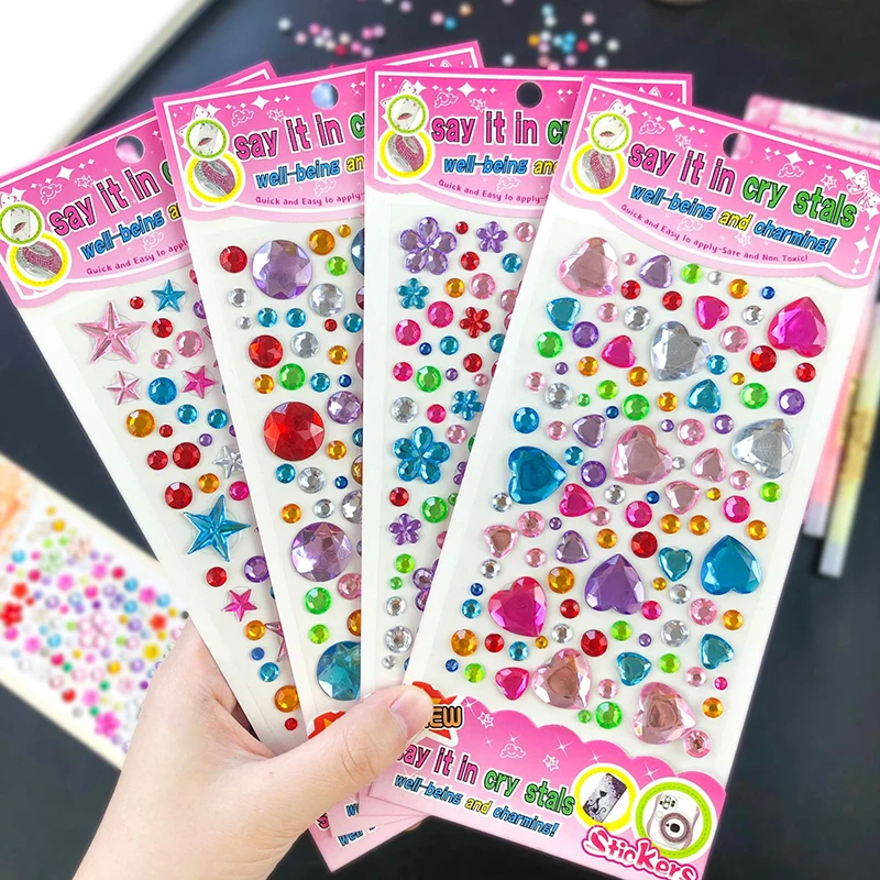 

430pcs/4sheets 3D Gem Jewels Rhinestones Stickers Muticolor Crystal Self Adhesive Craft Children Princess Girl Gifts Sticker Toy