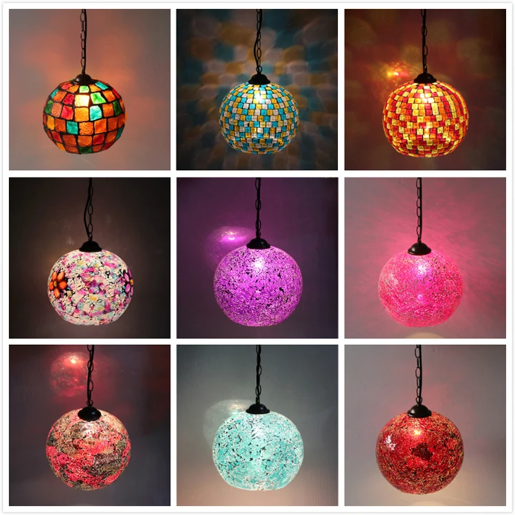 

Bohemian Style Colorful Mosaic Glass Shell Pendant Light Cafe Restaurant Lamp deco chambre