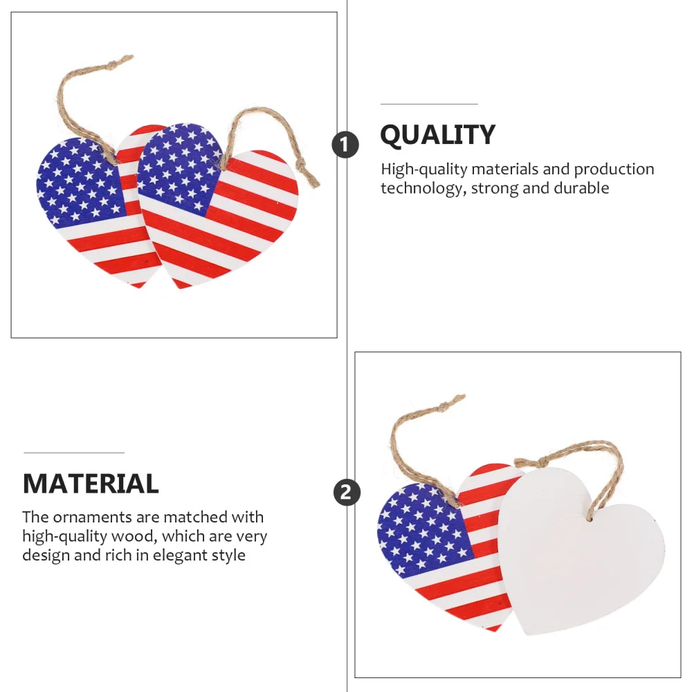 

20pcs Heart Shaped Ornaments Independence Day Wooden Ornament Wood Embellishment