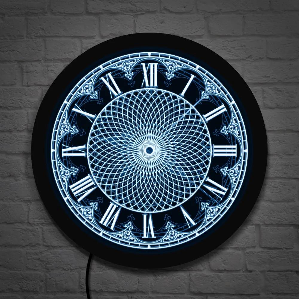 Retro Roman Numerals Wall Clock Mandala LED Lighting Home Decor Geometric Art 3D With Backlight Yoga Gifts | Дом и сад