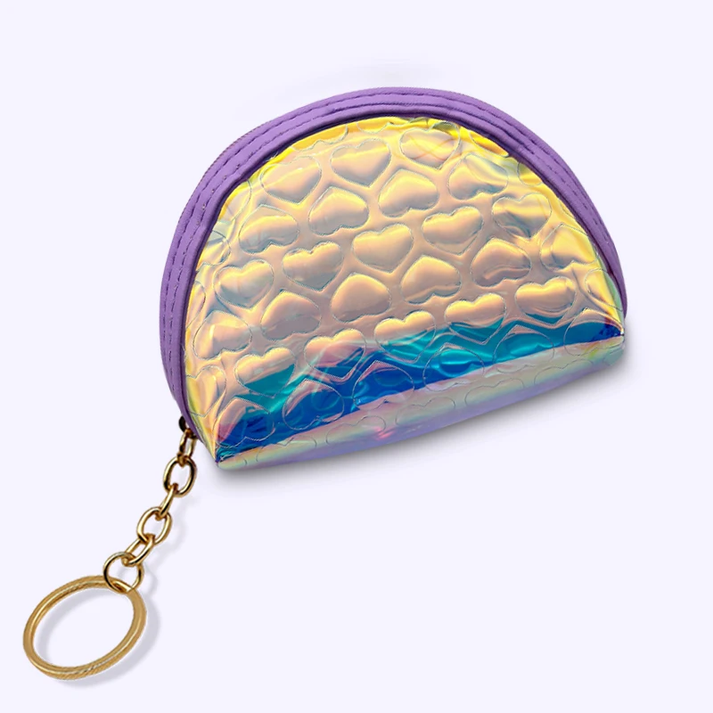 Purple Love Прозрачная Лазерная оболочка маленькая сумка голографическая женская ПВХ кошельки для монет модная прозрачная сумочка для девочек держатель для карт для детских кошельков - Цвет: Purple Love