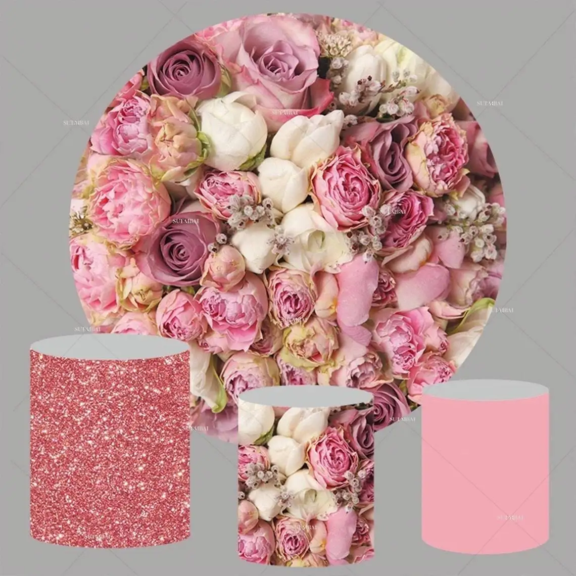 

Розовые цветы, свадебные фоны, Круглый Круг, фон для свадебной вечеринки, девичник, украшение для дня рождения, конфеты, десерт, обеденный ба...