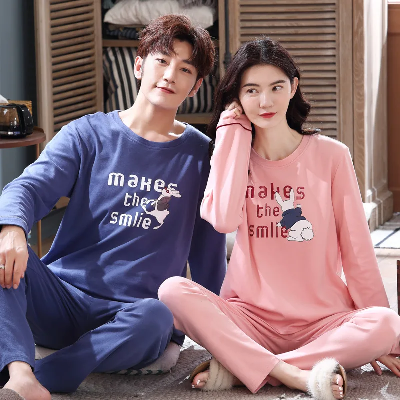 Hot Long Sleeve Pijama for Male Plus Size Sleep Clothing Cotton Casual Nightie Sleepwear Men Pyjamas Suit Autumn Couple Pajamas