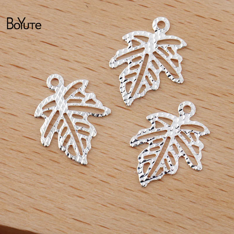 

BoYuTe (200 Pieces/Lot) 15*12MM Metal Brass Stamping Filigree Leaf Charms Diy Handmade Jewelry Making Materials