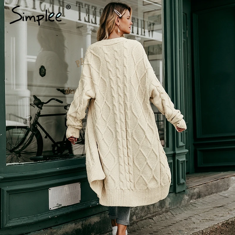 Simplee Solid long sweater cardigan women Long sleeve streetwear ladies outwear jumper coat Casual female winter |