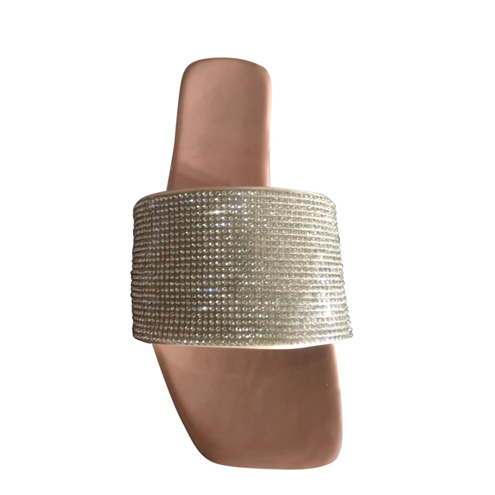 

Women's Glitter Bling Slippers Summer Flat-Bottom Square Toe Slippers Flip Flop Fashion Rhinestone Beach Female Sandals Slipper