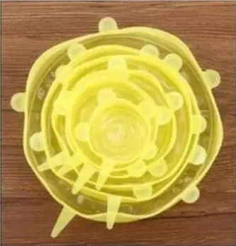 6pcs yellow 6 шт желтых силиконовых крышек для приготовления пищи, универсальная всасывающая крышка-миска, растягивающиеся крышки, маленькая Большая сковорода, части для приготовления пищи, крышка для пролива - Цвет: 6pcs yellow