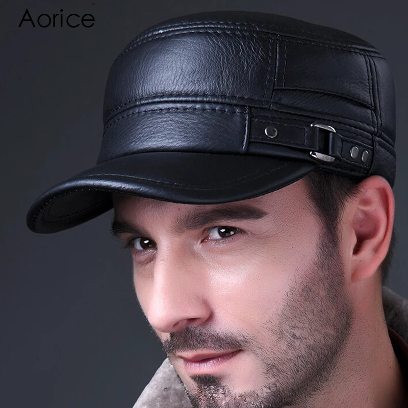 Aorice мужские шапки из натуральной воловьей кожи, Осень-зима, теплые однотонные коричневые, черные, для взрослых, регулируемые модные шапки HL064