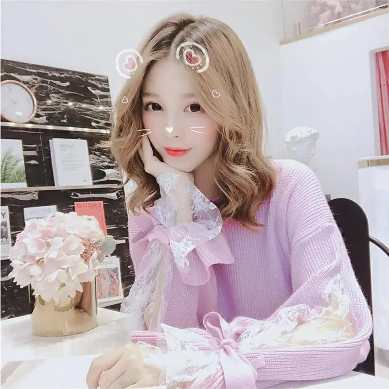 Woherb Hollow Out Lace Bandage Sweater Women Elegant Knitting Pullover Autumn 2021 Asymmetry Knitwear Jumper Sueter Mujer 20177 | Женская