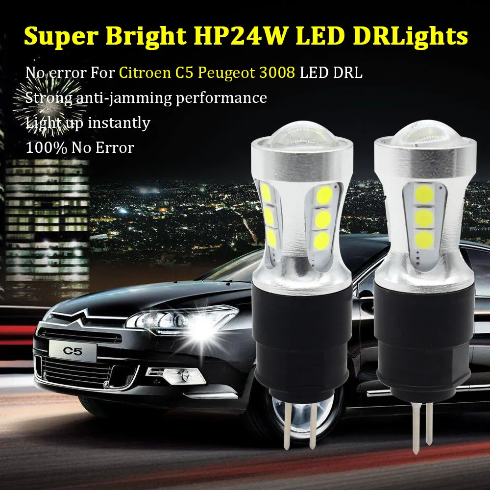 Белый ошибок led drl светильник Hp24w 18smd 12В g4 светодиодные Габаритные огни лампы для Citroen c5 и peugeot 3008 Дневной светильник 2 шт