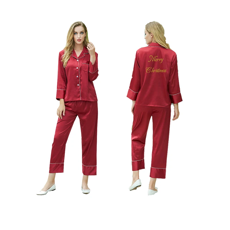 

christmas pajama sets silk stain solid long pajama stets christmas gift sleepwear home wear merry christmas long pajama sets
